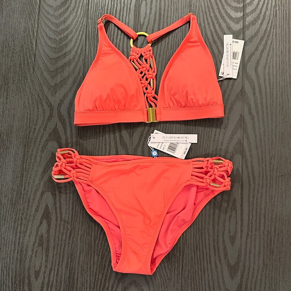 Bleu Rod Beattie Coral Macramé Ring Bikini Set - Coral